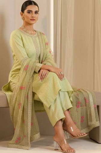 Women Ethnic Motifs Regular Sequinned Kurta with Trousers & With Dupatta