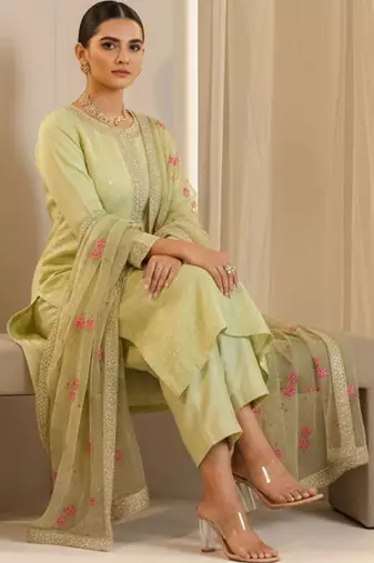 Women Ethnic Motifs Regular Sequinned Kurta with Trousers & With Dupatta