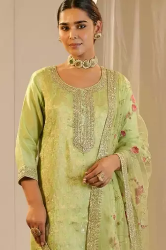 Women Ethnic Motifs Regular Sequinned Kurta with Trousers & With Dupatta