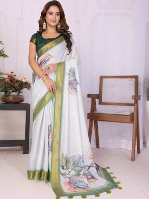 White linen  saree with blouse 5
