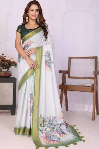 White linen  saree with blouse
