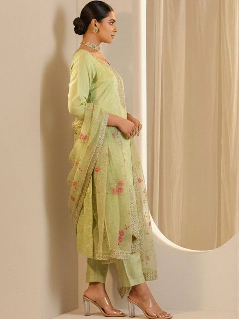 Women Ethnic Motifs Regular Sequinned Kurta with Trousers & With Dupatta