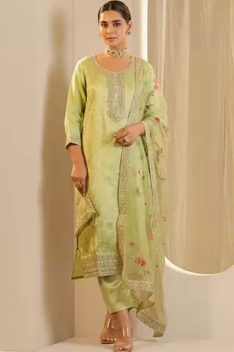 Women Ethnic Motifs Regular Sequinned Kurta with Trousers & With Dupatta