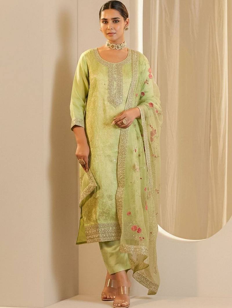 Women Ethnic Motifs Regular Sequinned Kurta with Trousers & With Dupatta