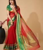 Red silk blend woven design saree with blouse