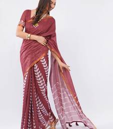 Maroon linen printed saree with blouse