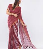 Maroon linen printed saree with blouse