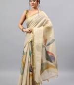 Off white tussar printed saree with blouse
