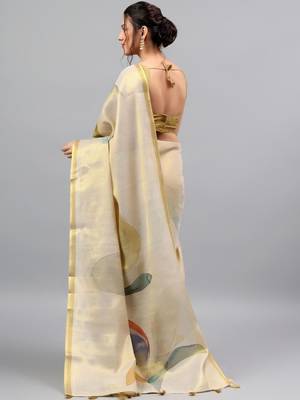 Off white tussar printed saree with blouse 2