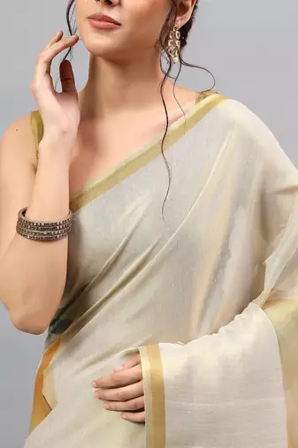 Off white tussar printed saree with blouse