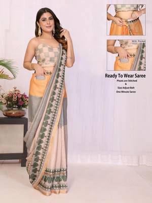 Multicolor linen printed saree with blouse 4