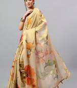Beige tussar printed saree with blouse