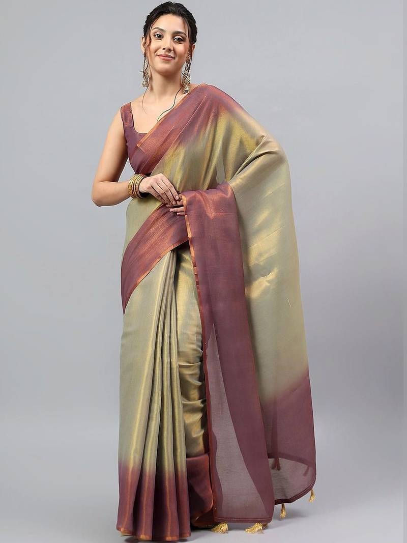 Multicolor tussar dyed saree with blouse