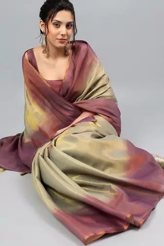 Multicolor tussar dyed saree with blouse