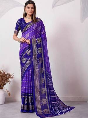 Purple pure georgette woven design saree with blouse 1