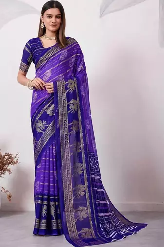 Purple pure georgette woven design saree with blouse