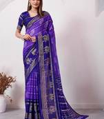 Purple pure georgette woven design saree with blouse