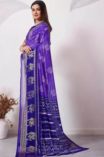 Purple pure georgette woven design saree with blouse