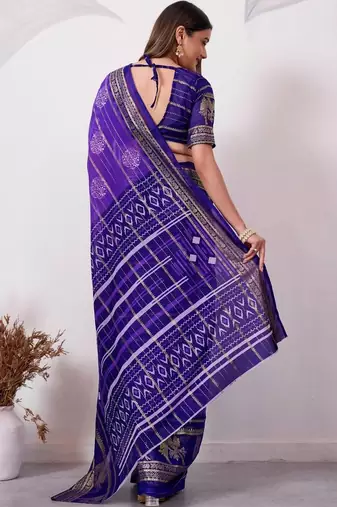 Purple pure georgette woven design saree with blouse
