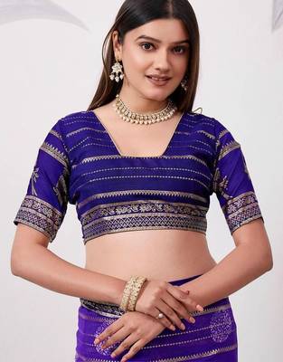 Purple pure georgette woven design saree with blouse 5