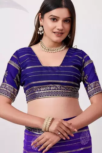 Purple pure georgette woven design saree with blouse