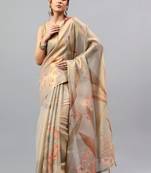 Beige tissue printed saree with blouse