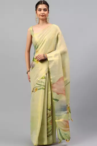 Lime tissue printed saree with blouse