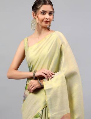 Lime tissue printed saree with blouse 2