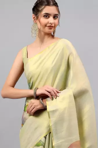 Lime tissue printed saree with blouse