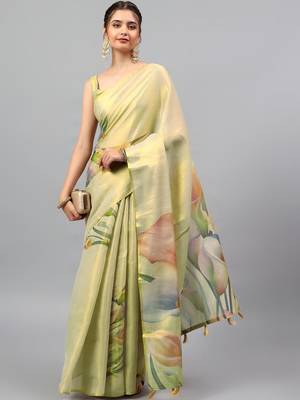 Lime tissue printed saree with blouse 3