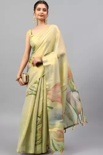 Lime tissue printed saree with blouse