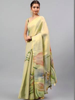 Lime tissue printed saree with blouse 4