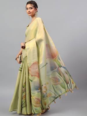 Lime tissue printed saree with blouse 5