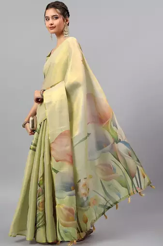 Lime tissue printed saree with blouse