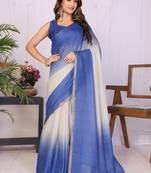 Blue linen striped saree with blouse