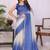 Blue linen striped saree with blouse