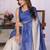 Blue linen striped saree with blouse