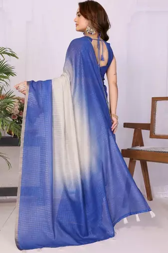 Blue linen striped saree with blouse