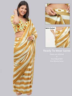 Beige linen printed saree with blouse 2