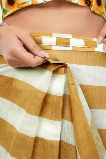 Beige linen printed saree with blouse