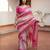 Peach linen printed saree with blouse