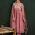 Mauve Paisley Embroidered V-Neck Georgette A-Line Kurta with Trousers & Dupatta