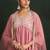 Mauve Paisley Embroidered V-Neck Georgette A-Line Kurta with Trousers & Dupatta
