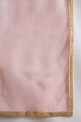 Mauve Paisley Embroidered V-Neck Georgette A-Line Kurta with Trousers & Dupatta
