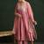 Mauve Paisley Embroidered V-Neck Georgette A-Line Kurta with Trousers & Dupatta