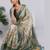 Off white polyester printed saree with blouse