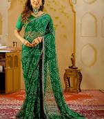 Green chiffon printed saree with blouse