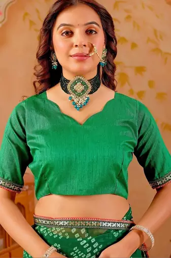 Green chiffon printed saree with blouse