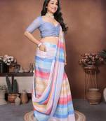 Multicolor linen woven design saree with blouse