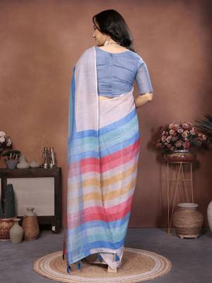 Multicolor linen woven design saree with blouse 2